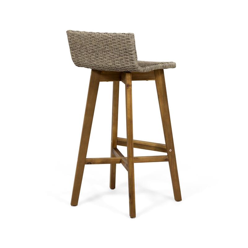 La Brea Outdoor Acacia Wood and Wicker Barstools (Set of 4) by Christopher Knight Home
