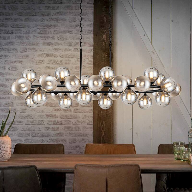 32-Light Mid Century Modern Chandelier Black Sputnik Light Fixture