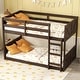 preview thumbnail 8 of 20, Twin over Twin Floor Bunk Bed with Panelled Headboard,Footboard,Safety Guardrails and Built-In Ladder