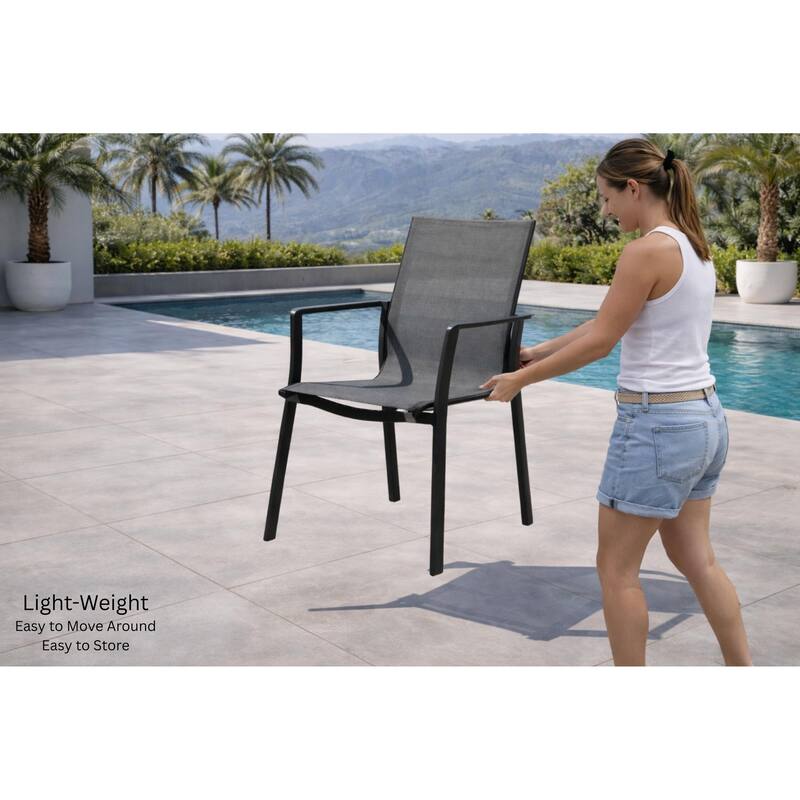 Alva Dark Grey 9-Piece Aluminum Outdoor Dining Set with Sling Set in Pewter - N/A