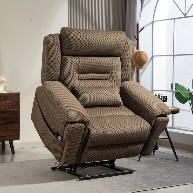 50'' Oversized Dual Motor Power Recliner Lift Chair with Massage and Heat，Mesh Fabric - Camel