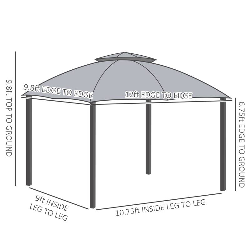 GDFStudio - 10'x12' Patio Gazebo Canopy Shelter with Double-Tier Roof, Mesh Walls & Corner Curtains