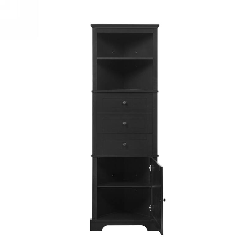 Triangle Tall Cabinet with 3 Drawers and Adjustable Shelves for Bathroom