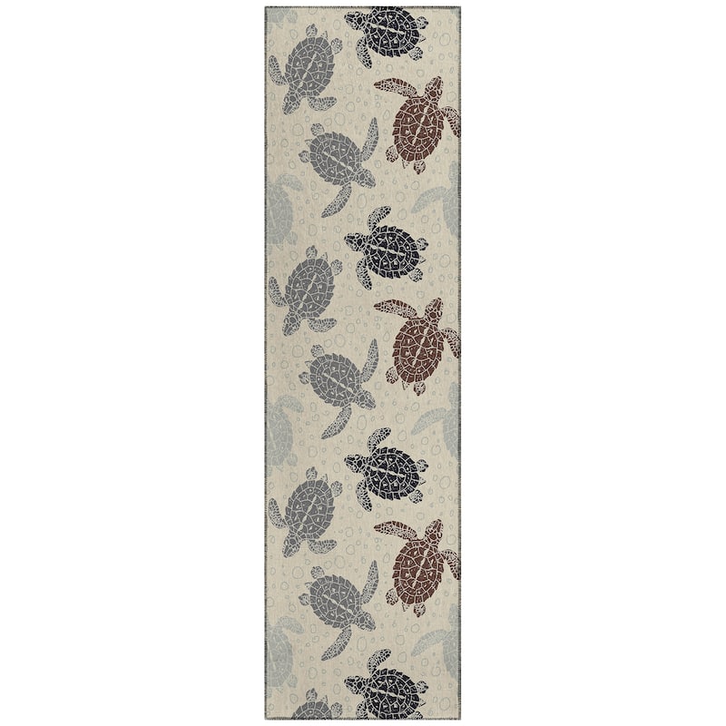 Indoor/ Outdoor Surfside Turtle Washable Rug New - Sand - 2'3" x 7'6"