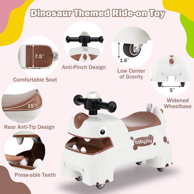 Babyjoy Ride on Toy Baby Dinosaur Sliding Car with4 Universal Casters - See Details