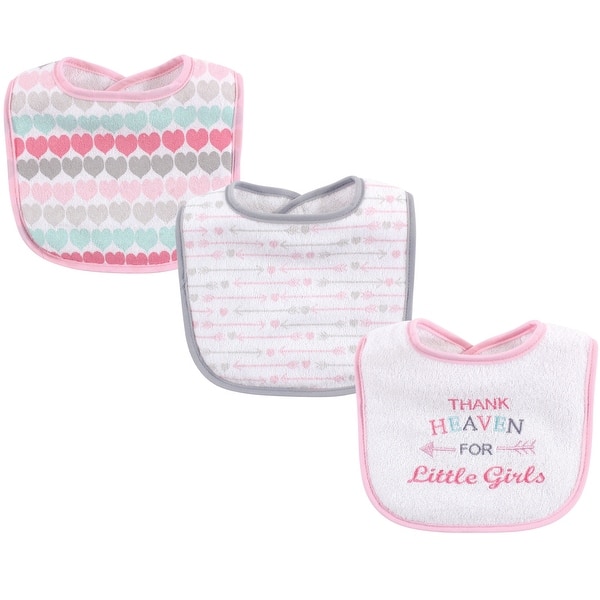 slide 1 of 1, Luvable Friends Baby Girl Cotton Drooler Bibs with Fiber Filling 3pk, Girl Thank Heaven, One Size - Girl Thank Heaven - One Size One Size - Girl Thank Heaven
