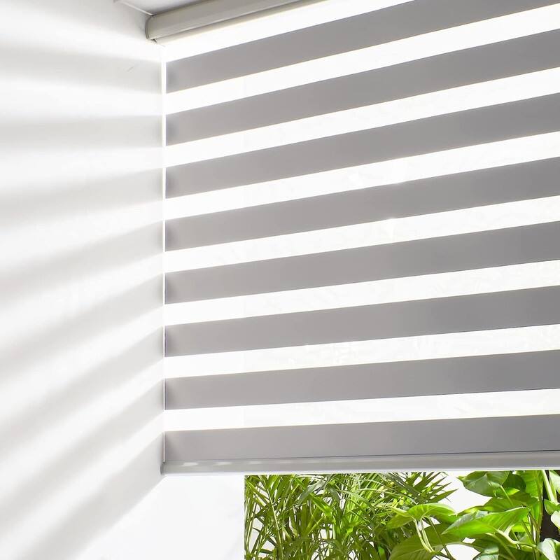 Cordless Zebra Blinds for Windows Free-Stop Roller Windows Shades - 35" W X 64" H -  Grey