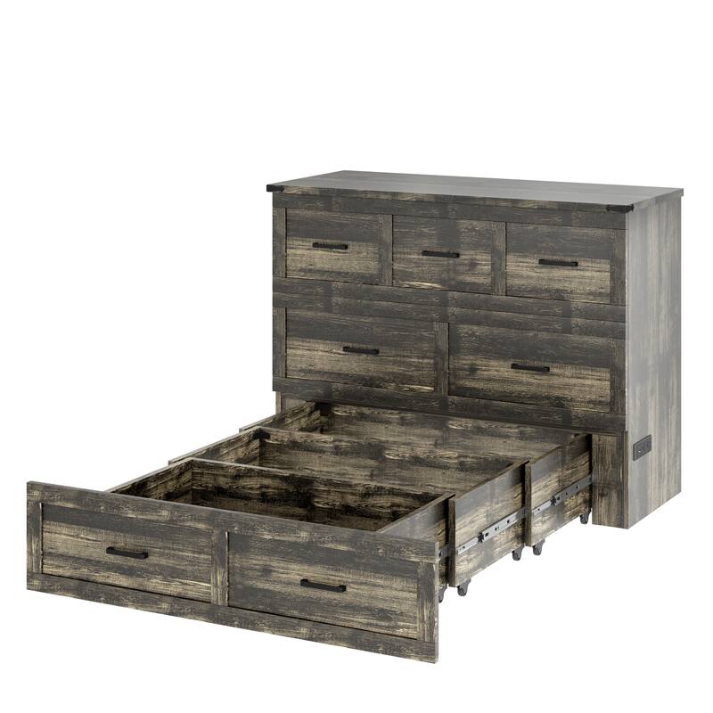 Murphy Bed Cabinet with Integrated Charging Station and Large Storage Drawer by Harper&Bright Designs