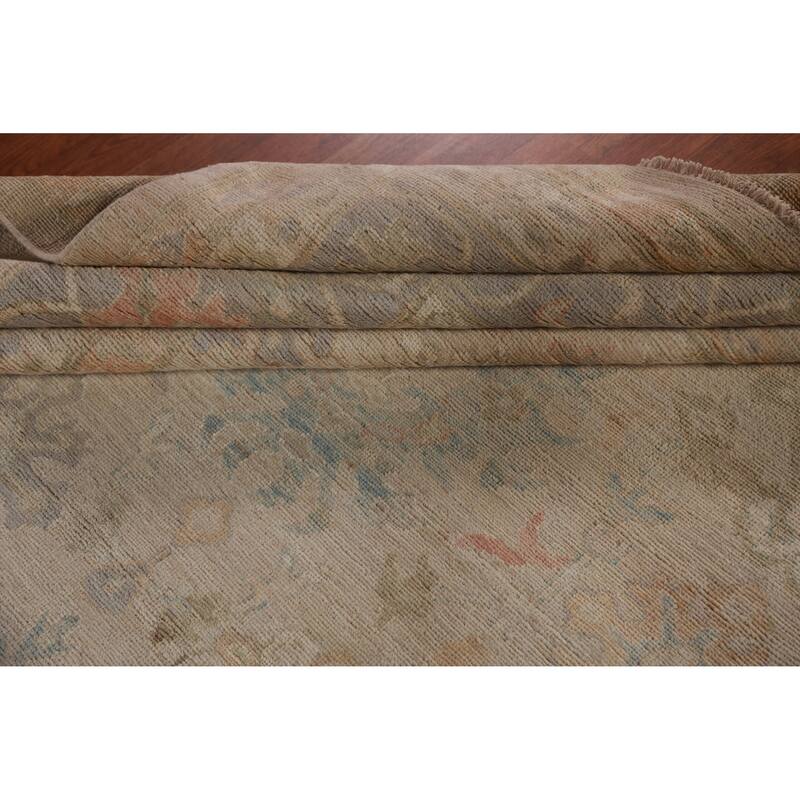 Hand Knotted Oriental 100% Wool Carpet Transitional All-Over Beige & Ivories Oushak Area Rug - 14' 9'' X 11' 4''