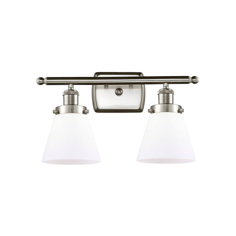 Innovations Lighting Small Cone 2 Light 16" Wide Vanity Light - Brushed Satin Nickel / Matte White