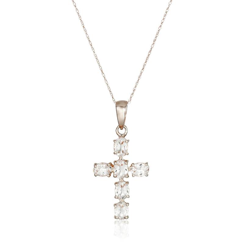 10KT Rose Gold Morganite Gemstone Cross Pendant