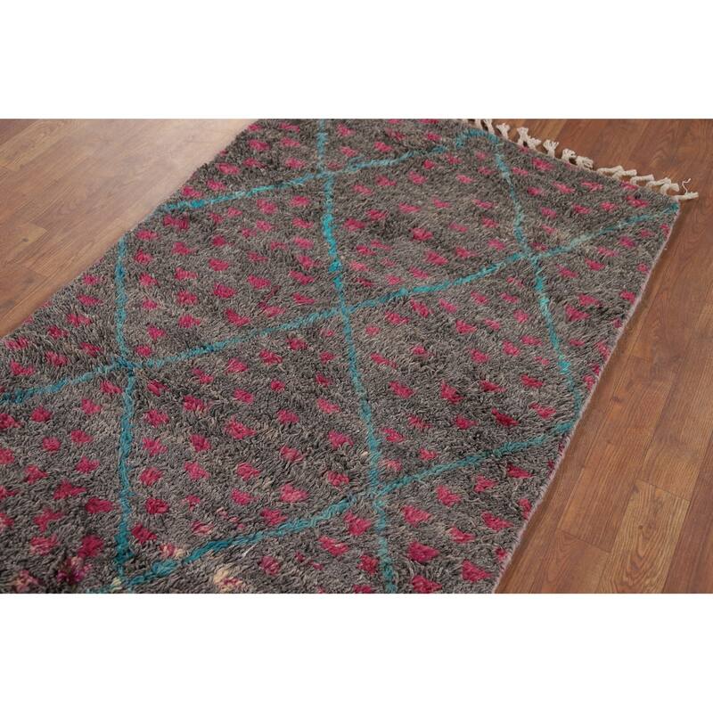 Trellis Plush Geometric Moroccan Oriental Rug Hand-Knotted Wool Carpet - 3'0" x 5'6"