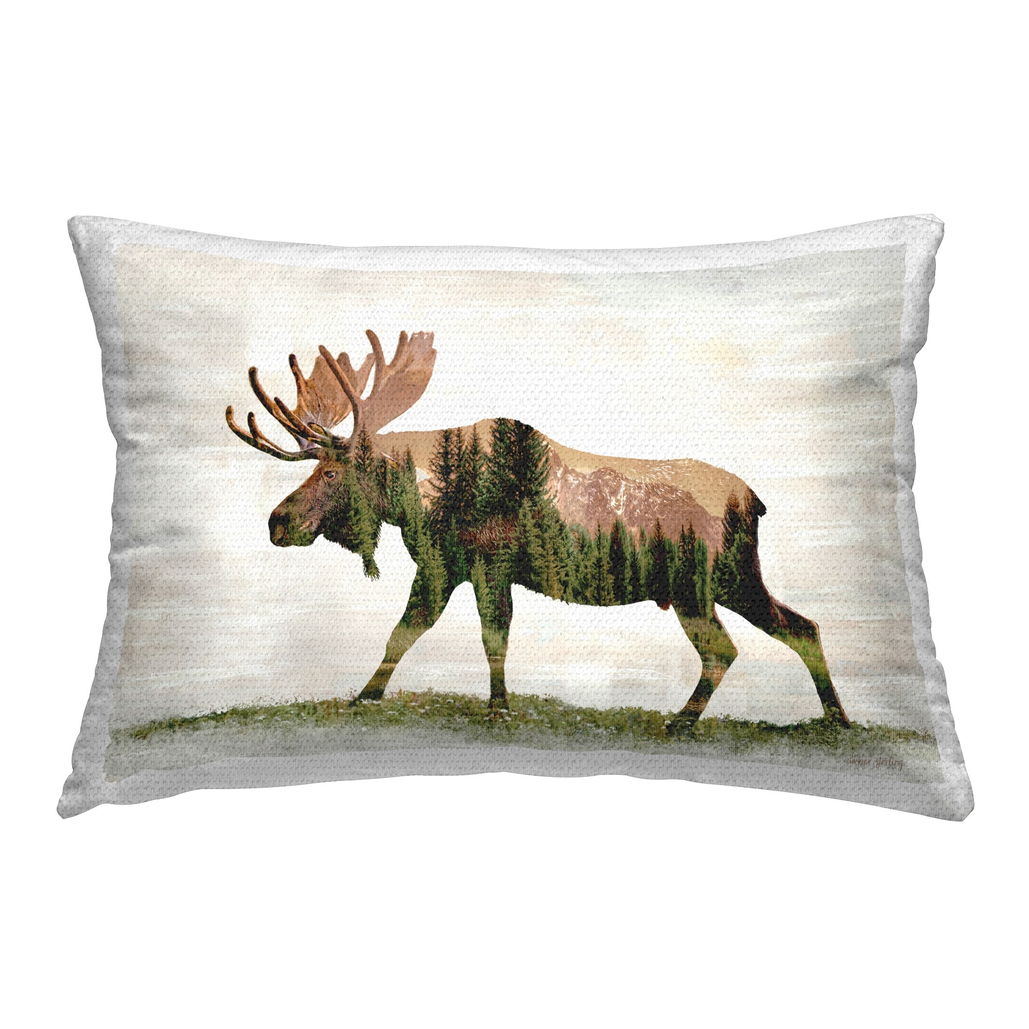 Stupell Forest Pattern Moose Printed Outdoor Throw Pillow Design by Amber Sterling
