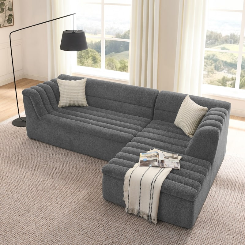 106" L-Shaped Chenille Upholstered Boneless Sectional Sofa with Chaise and Wave-Shaped Armrest, No Pillows Included - Dark Grey