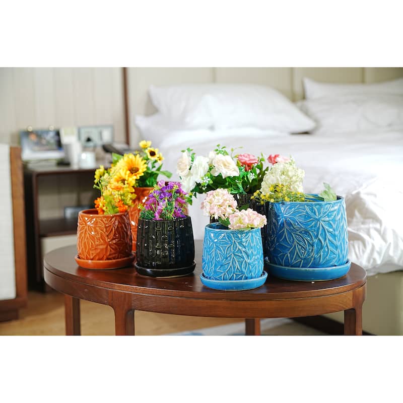 2 Pieces Ceramic Planter Pot, Modern Indoor Outdoor Flowerpot for Patio, Garden, or Windowsills