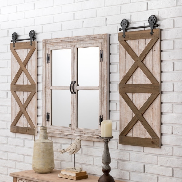 35 H Farmhouse Wooden Barn Doors Wall Decor by Glitzhome On Sale Bed Bath Beyond 26266737