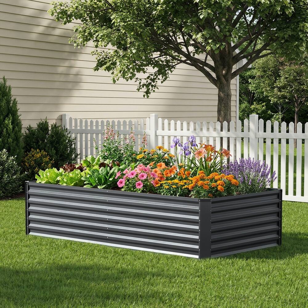 Meyreso 8ft x 4ft x 2ft Galvanized Raised Garden Bed, Thick Metal Planter Box, Rust Proof, Weather Resistant, Open Base