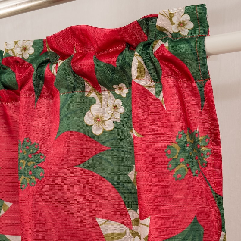 Christmas Flower Poinsettia Floral Kitchen Curtain