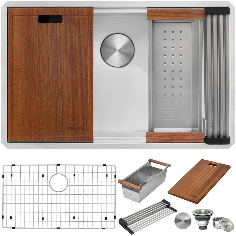 Ruvati 30-inch Workstation Ledge Undermount 16 Gauge Stainless Steel Kitchen Sink Single Bowl - RVH8310 - 28-1/2″ x 16″