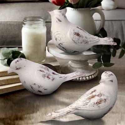 Resin 'Wood Carve' Bird 7.25"L Set of 3
