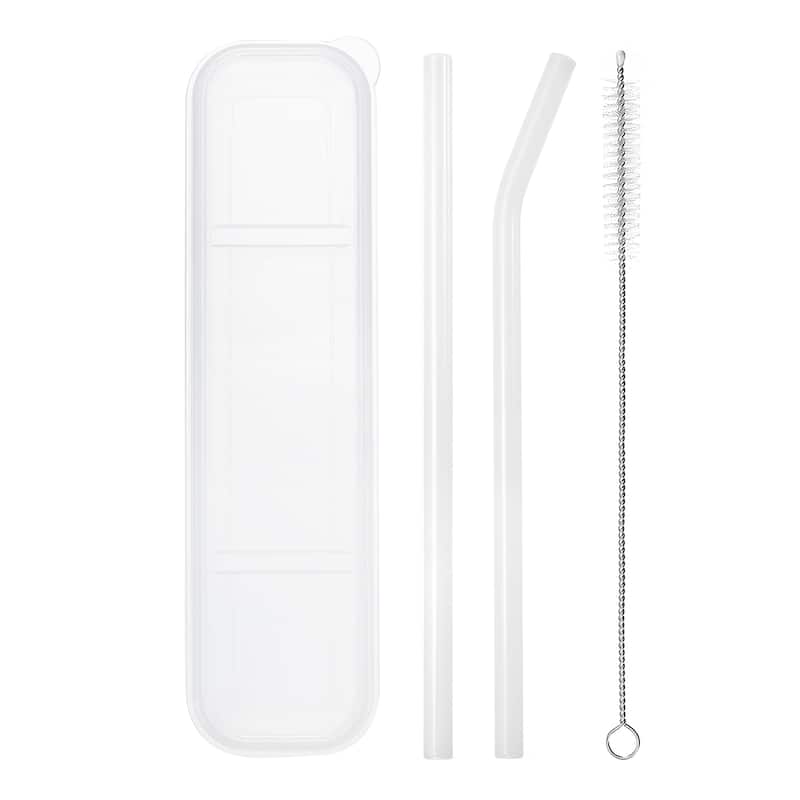 Reusable Straws Glass Straw, 2pcs 8"x8mm with Cleaning Brush and Box