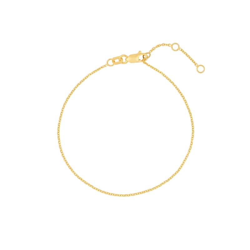 Curata 14k Yellow Gold 1.05mm Open Sparkle Cut Adjustable Cable Lobster Lock Closure Bracelet 7.25 Inch Jewelry for Women