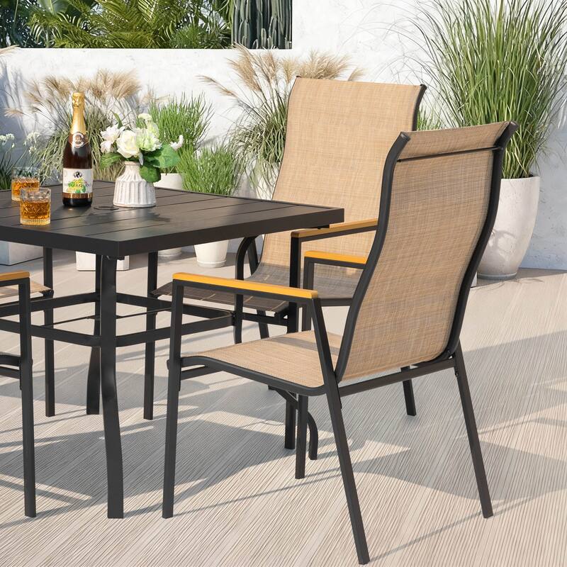 5-Piece Textilene Patio Dining Set with Umbrella Hole, Stackable Design