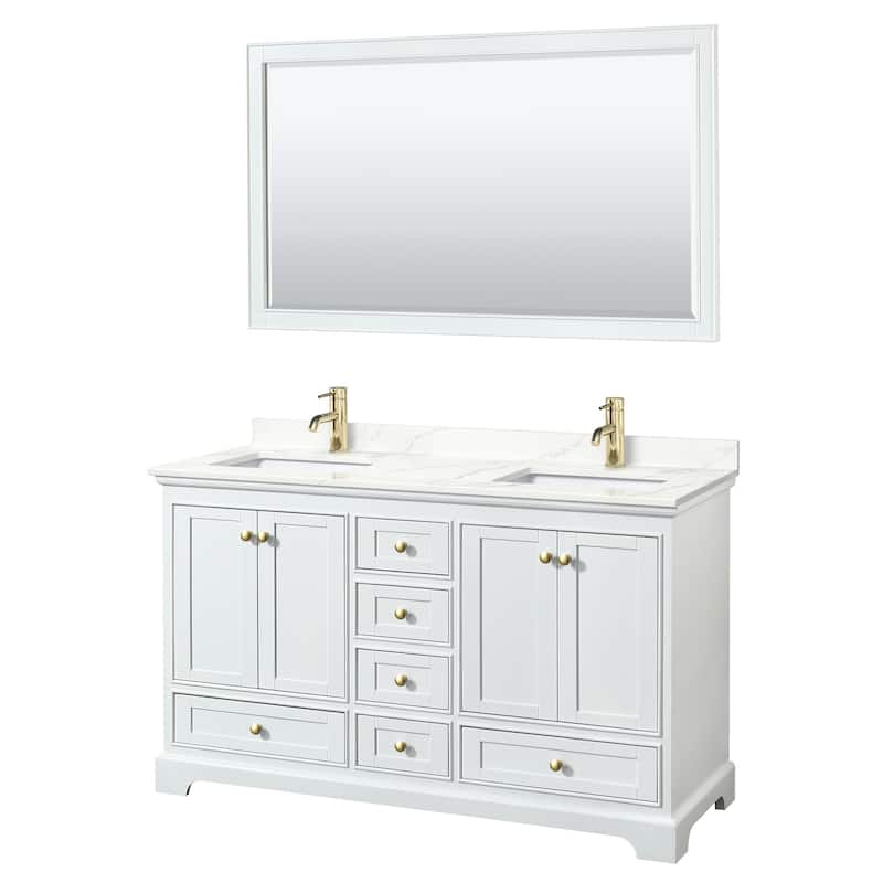 Wyndham Collection WCS202060D-QTZ-UNSM58 Deborah 60" Free Standing - White / Giotto Quartz Top / Brushed Gold Hardware