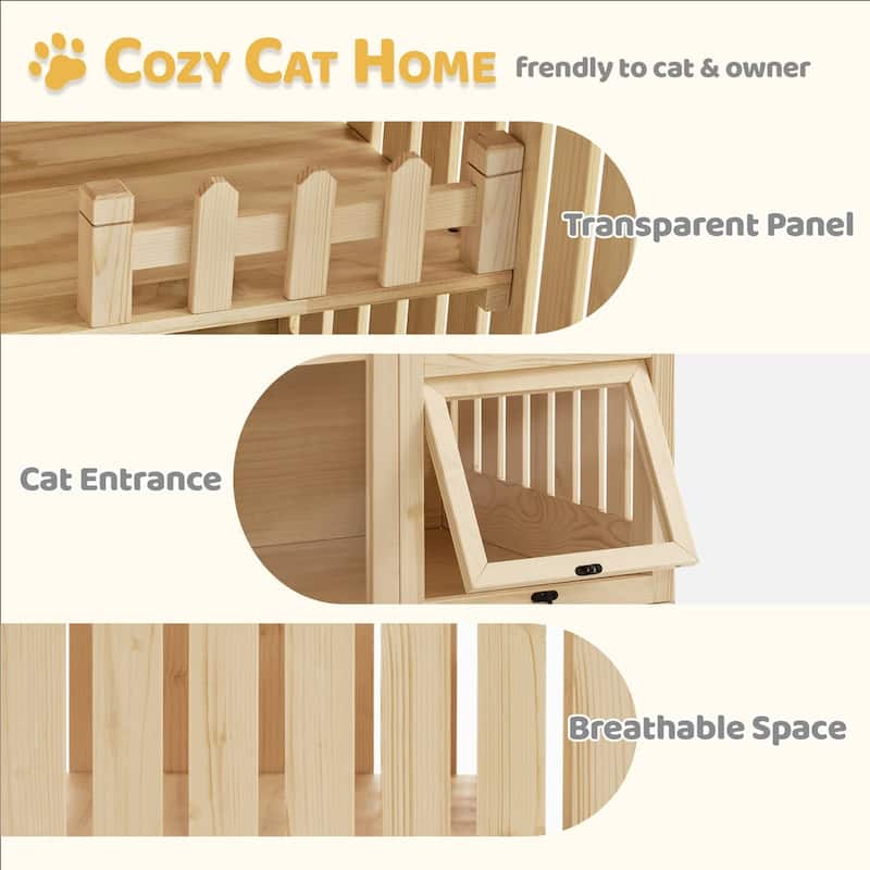 MCombo wooden cat houses for indoor cats, luxury cat house with Multiple Levels, Lockable Doors, Wheels, CT090