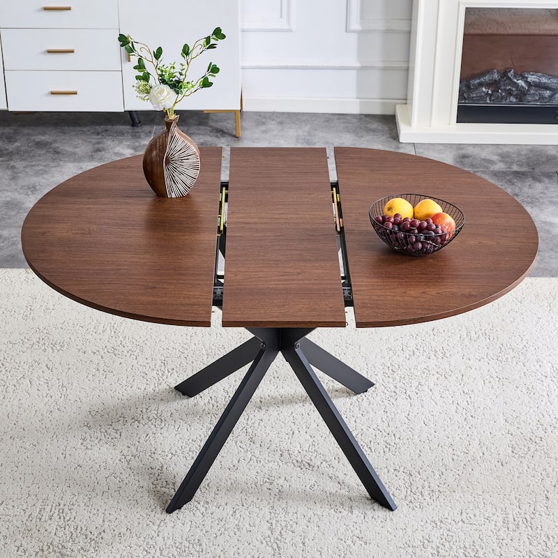 Extendable Round Dining Table (43" to 54") Space-Saving Dining Table with Sturdy Metal Legs,for Small Apartment/Living Room