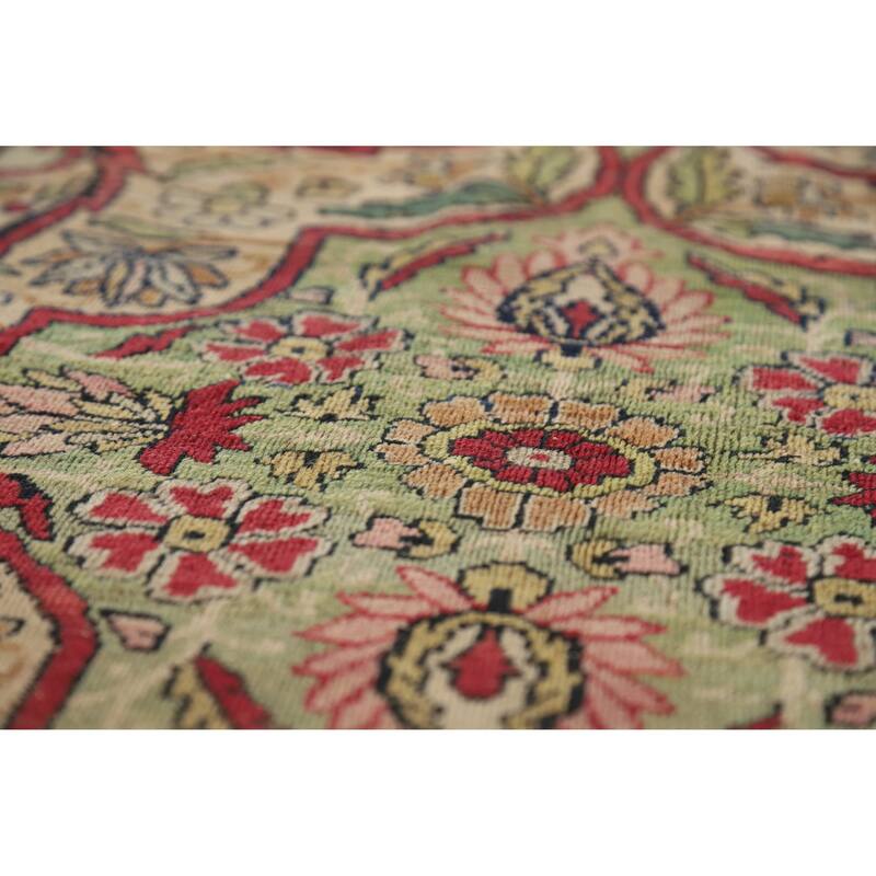 Hand Knotted Oriental 100% Wool Carpet Traditional Floral Beige & Ivories Kerman Area Rug - 9' 4'' X 6' 3''