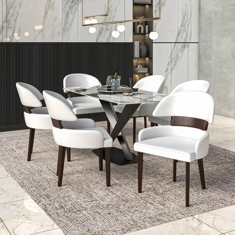 Ethos Leather Dining Chair with Rubberwood Legs Curved Back Accent Chair for Kitchen and Dining Room Set of 2