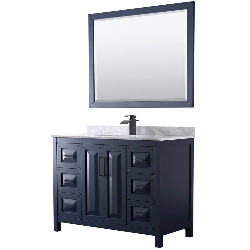 Wyndham Collection Daria 48" Free Standing Single Vanity Set with MDF - Dark Blue / White Carrara Marble Top / Matte Black - Painted