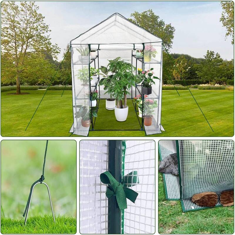 4.7'x7'x6.4' Walk-in Greenhouse with 12 Shelves, Outdoor All-Season Plant Tent