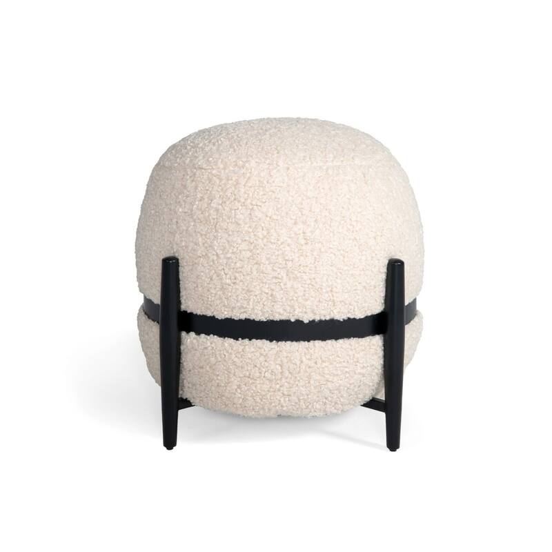 Divani Casa Fouston Contemporary White Sherpa Pouf