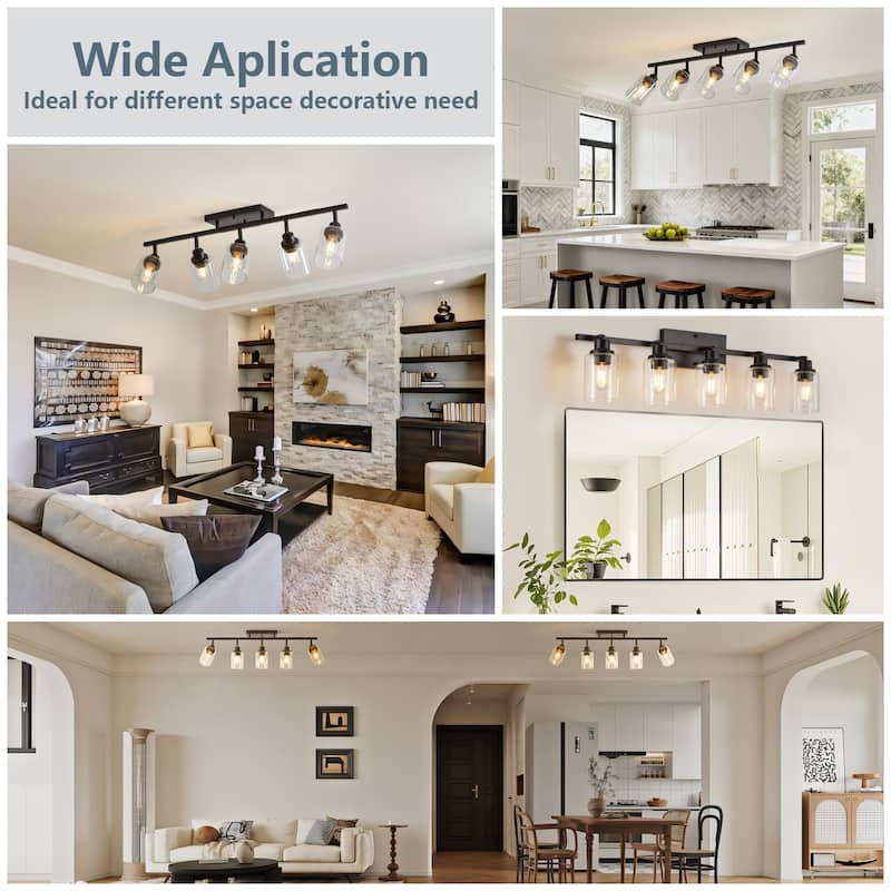 5-Light Track Lighting Kit Black Track Lighting Fixtures Bathroom Wall Sconces Ceiling Mount Kitchen Tracking Lights