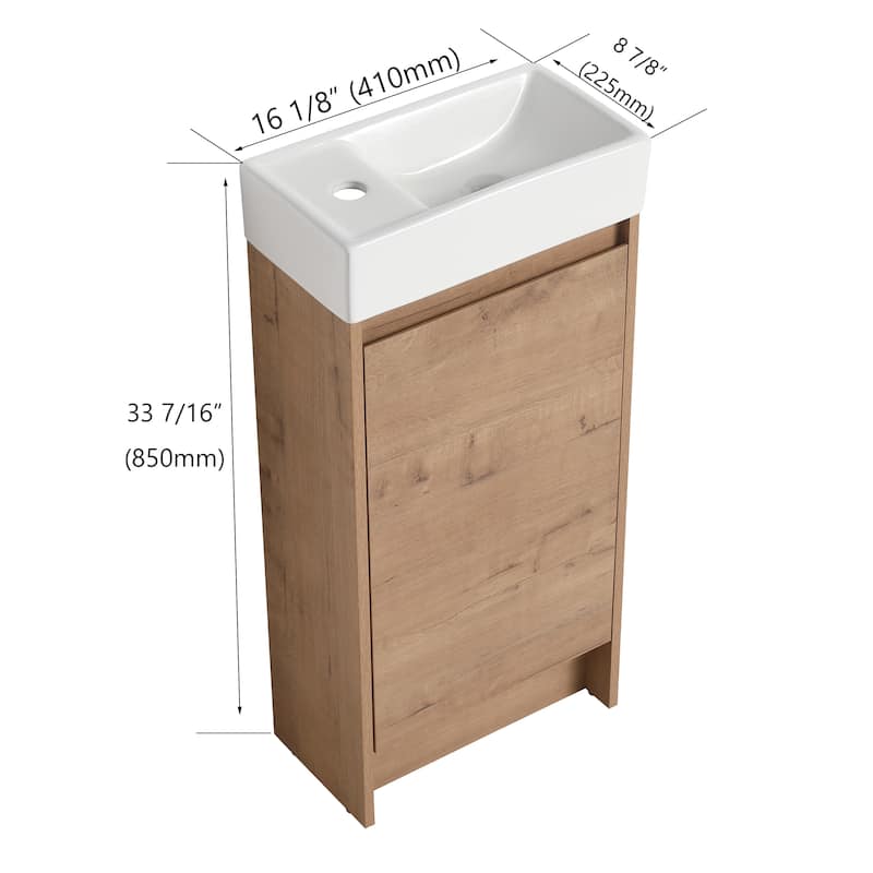 Bathroom Vanity With Sink In 16/18 Inch, Freestanding Bathroom Vanity With Soft Close Door