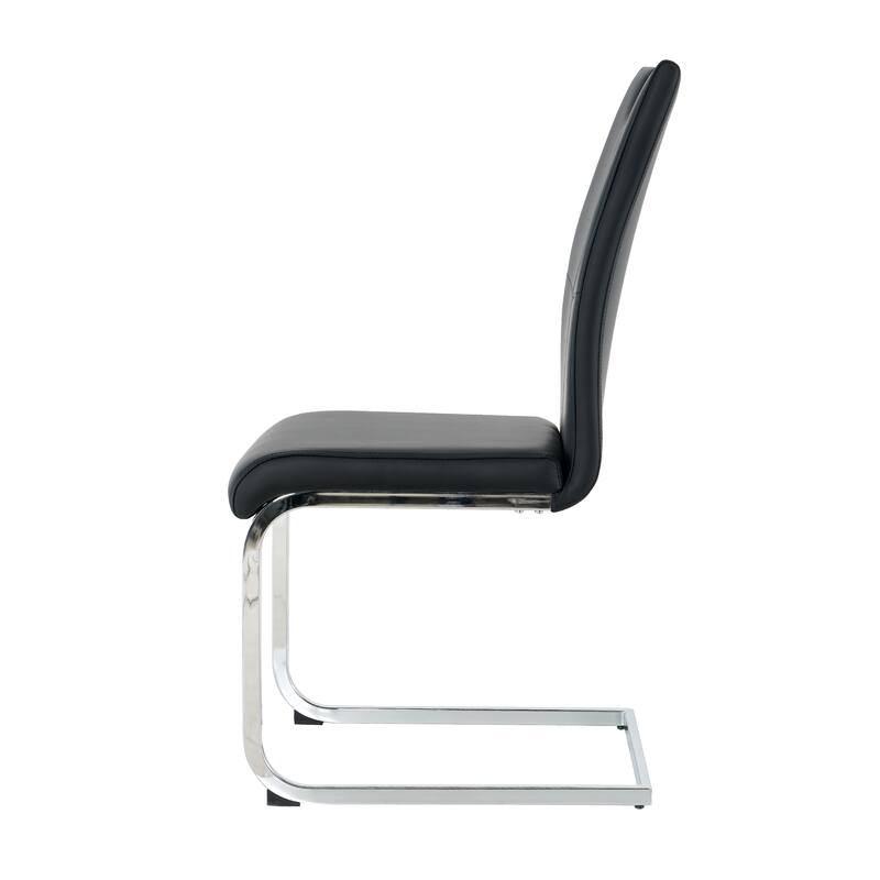 Set of 4 Padded Seat Modern Faux Leather Dining Chairs with Chrome Metal Legs
