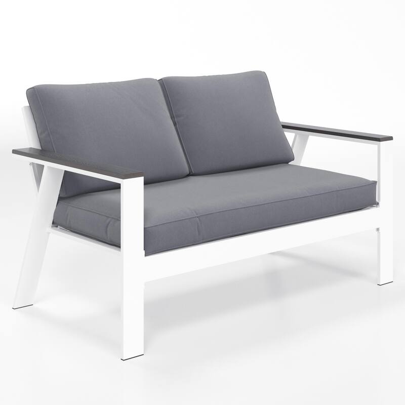 Patio Aluminum Loveseat with Cushions - White