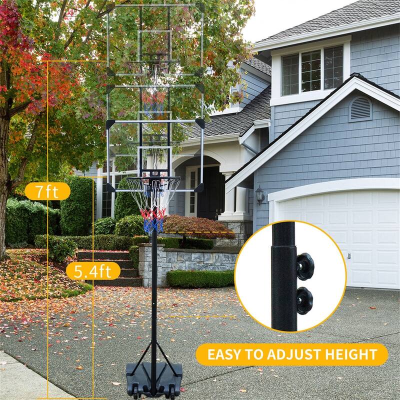 5.4ft-7ft Adjustable Height Portable Basketball Hoop Stand with Wheels