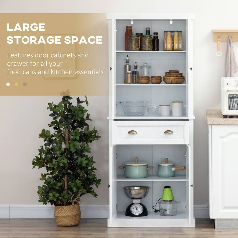 HOMCOM 72" Pinewood Large Kitchen Pantry Storage Cabinet, Freestanding Cabinet with Shelf Adjustability, Soft-Close Mechanism