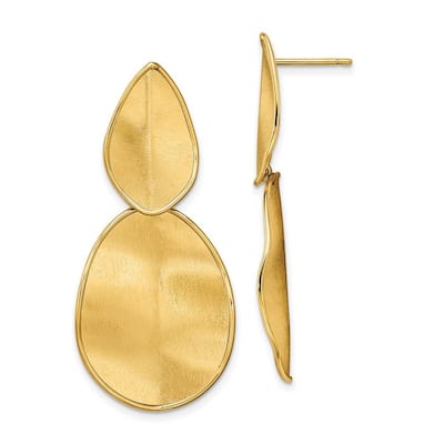 Curata 14k Yellow Gold 43.93x20.6mm Satin Textured Unique Double Drop Earrings