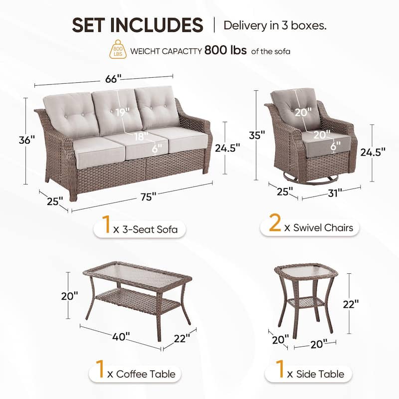 5PCS Outdoor Sofa Glider Chair with Table