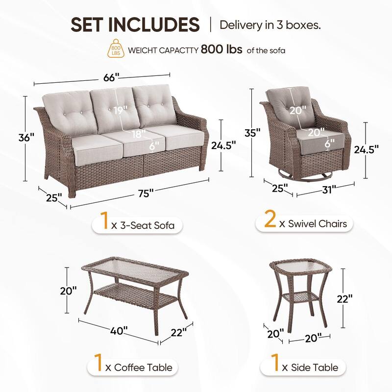 Pocassy Wicker Sofa Chair Set for Garden