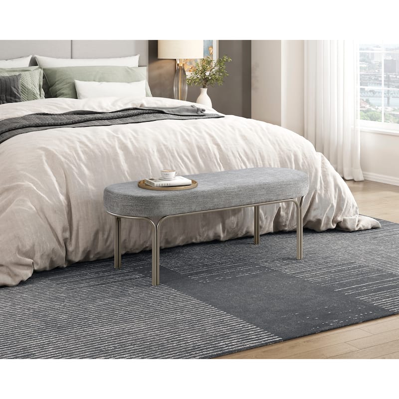 Modern Home Furniture 1pc Stylish Bench Gray Chenille Upholstery Sleek Design Champagne Finish Metal Legs Entryway Bench