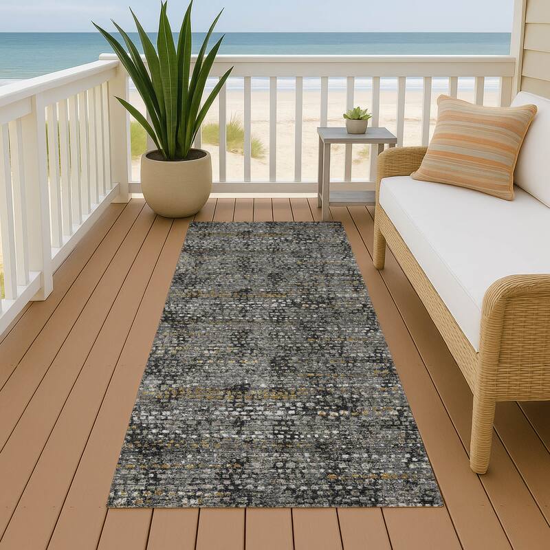 Machine Washable Indoor/ Outdoor Casual Kersey Chantille Rug - Black - 2'3" x 7'6"