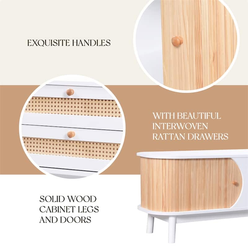 Modern Rattan TV Stand for TVs up to 75'' with Solid Wood Legs