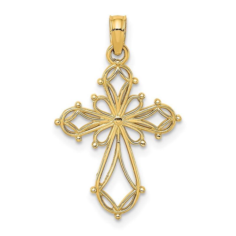 Curata 10k Yellow Gold 18" Cut-out Beaded Flared Cross Necklace (15mm x 25mm)