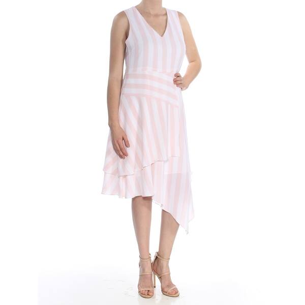 Shop Vince Camuto Womens Pink Striped Asymmetrical Sleeveless V
