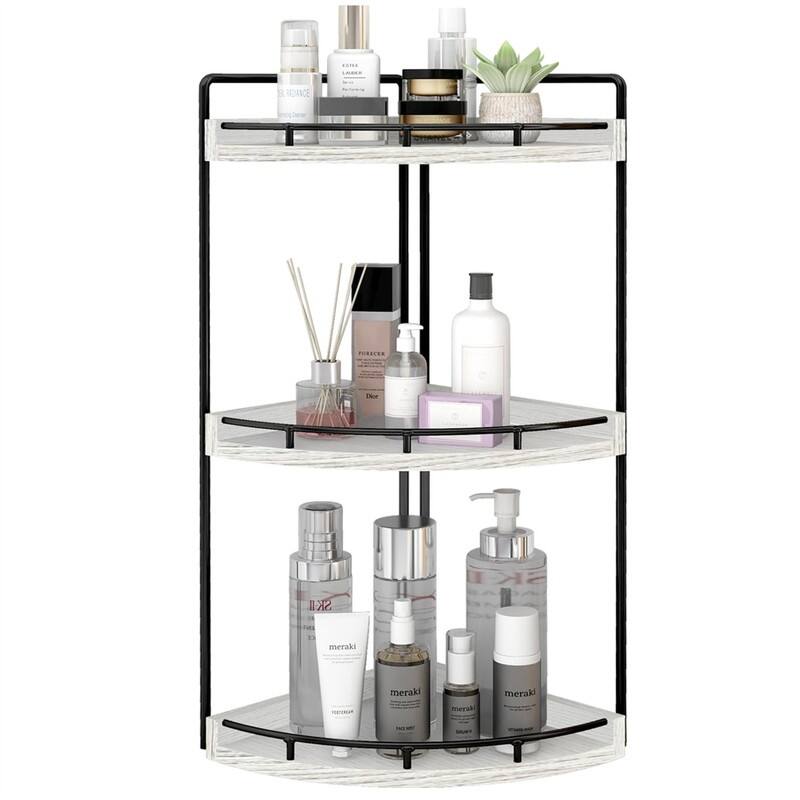 3-Tier Corner Bathroom Organizer Countertop - 7.67"D x 7.67"W x 17.52"H - Rustic White
